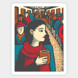 City Commuter | Woman on Subway Vintage Illustration Magnet